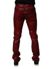 Dolce & Gabbana Red Leopard Cotton Slim Fit Denim Jeans - - Dolce & Gabbana.