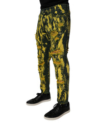 Dolce & Gabbana Black Yellow Tie Dye Tattered Skinny Men Denim Jeans - - Dolce & Gabbana.