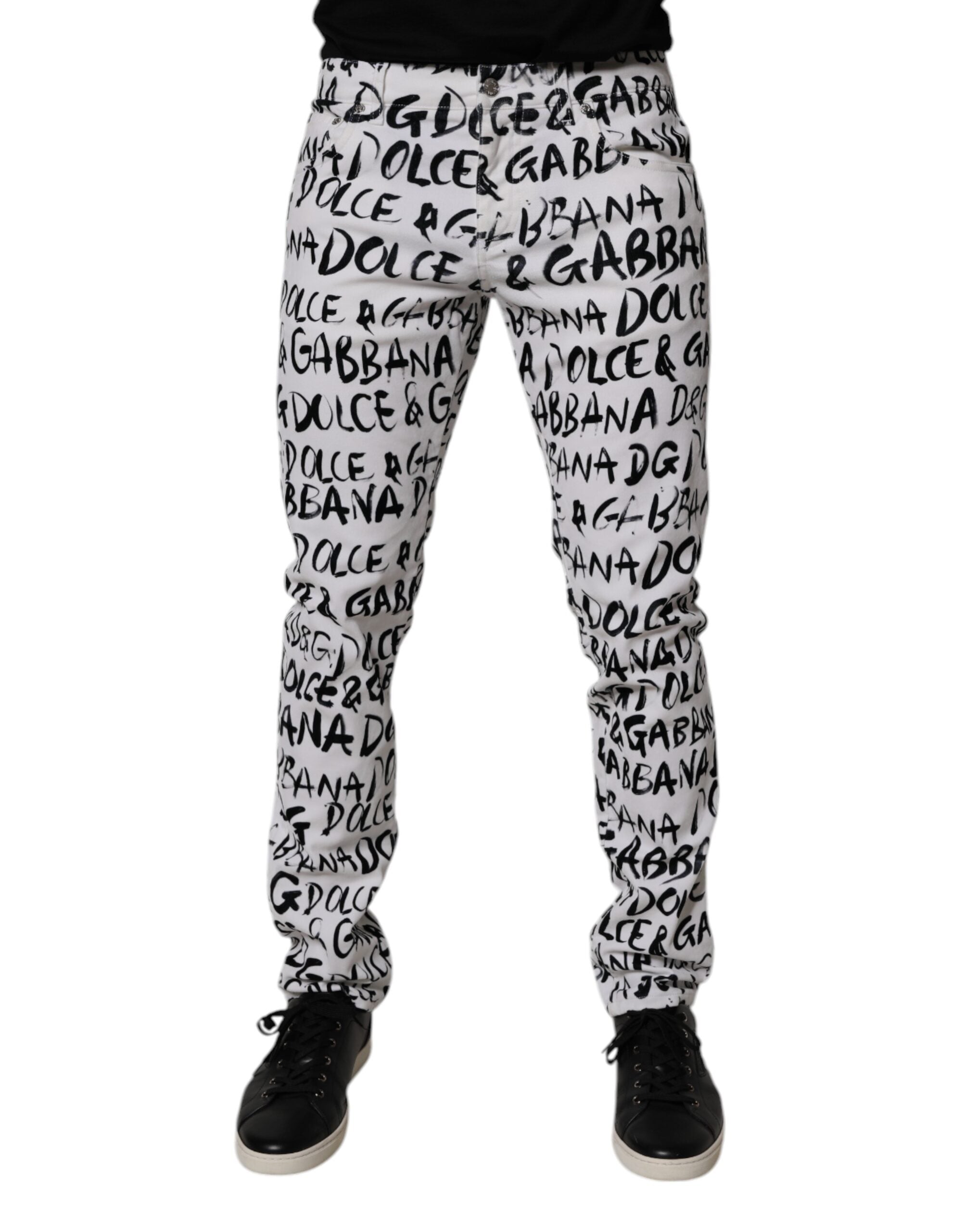 Dolce & Gabbana White Cotton Logo Print Skinny Denim Jeans -   -  Dolce & Gabbana.