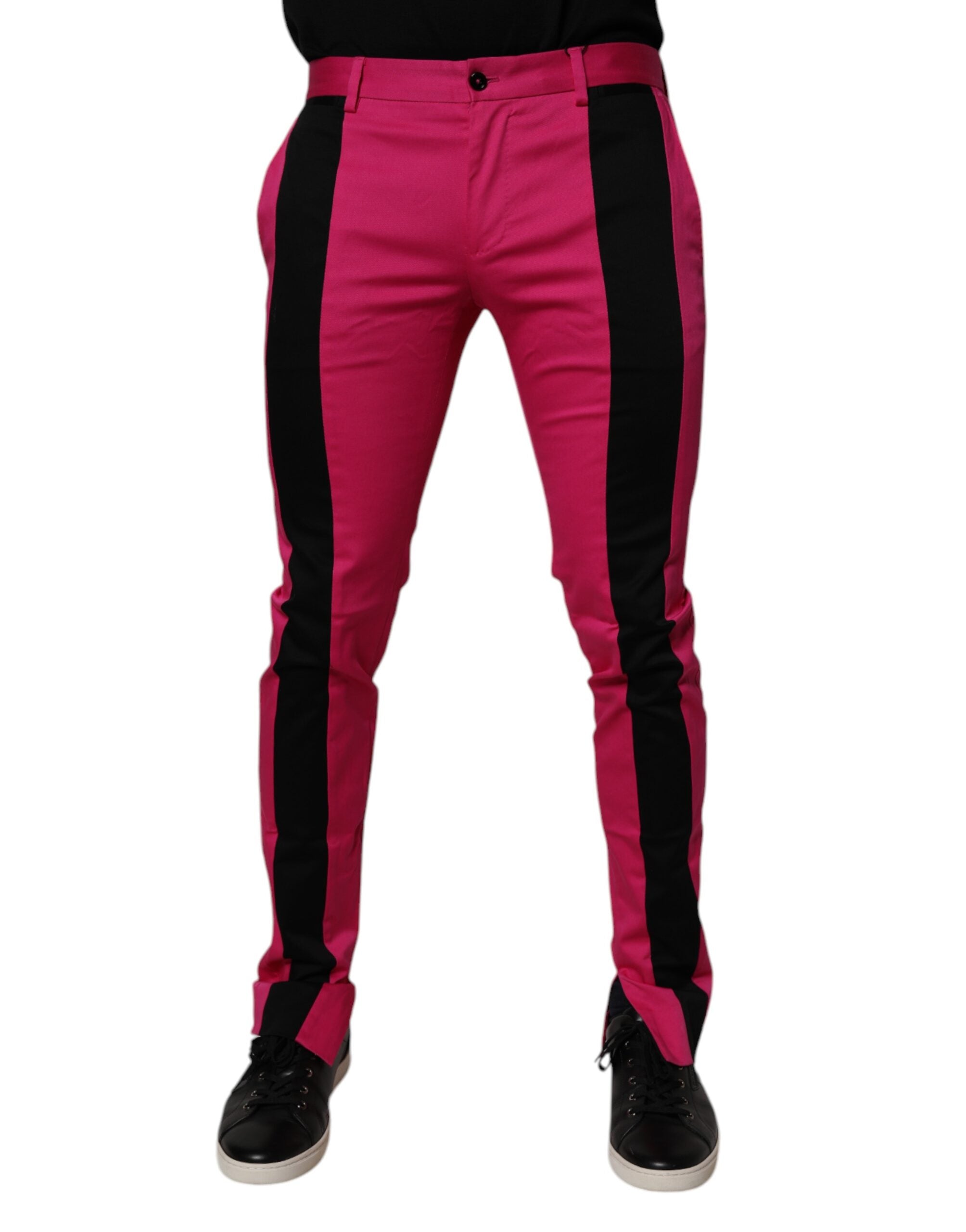 Dolce & Gabbana Pink Black Stripe Slim Fit Men Dress Pants - - Dolce & Gabbana.