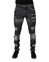 Dolce & Gabbana Dark Gray Tattered Cotton Skinny Denim Jeans - - Dolce & Gabbana.