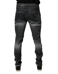 Dolce & Gabbana Dark Gray Tattered Cotton Skinny Denim Jeans - - Dolce & Gabbana.