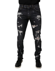 Dolce & Gabbana Black Tattered Cotton Skinny Men Denim Jeans - - Dolce & Gabbana.