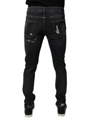 Dolce & Gabbana Black Tattered Cotton Skinny Men Denim Jeans - - Dolce & Gabbana.