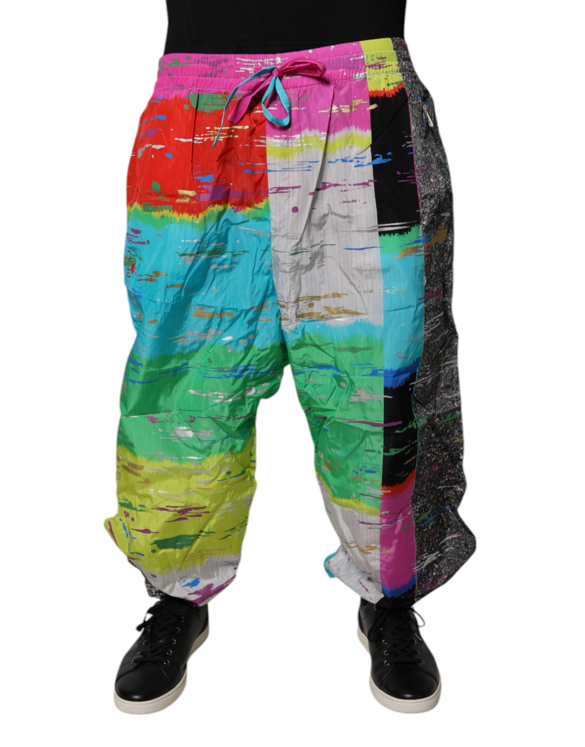 Dolce & Gabbana Multicolor Patchwork Mid Waist Sweatpants Pants - - Dolce & Gabbana.