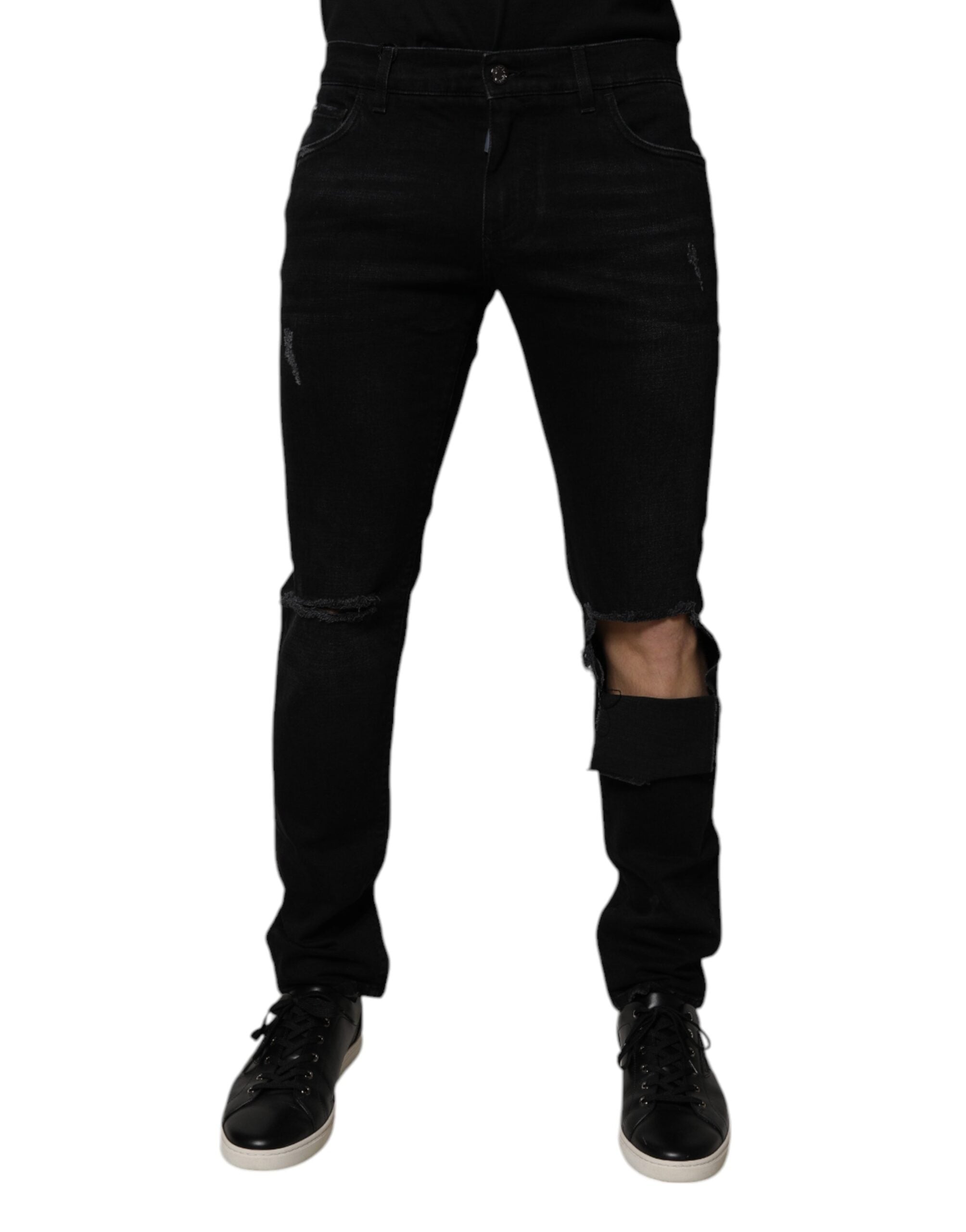Dolce & Gabbana Black Ripped Cotton Skinny Men Denim Jeans -   -  Dolce & Gabbana.
