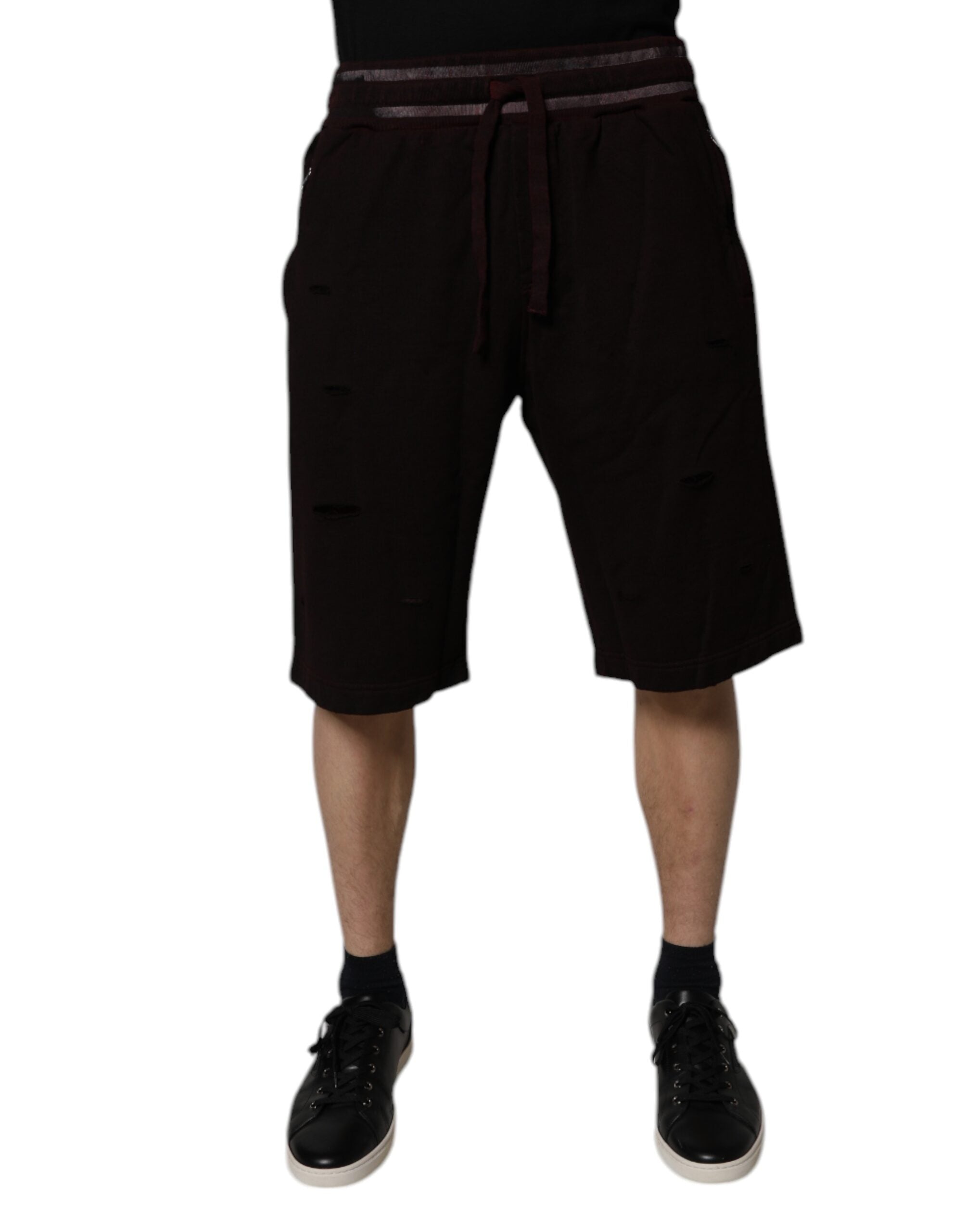 Dolce & Gabbana Maroon Cotton Logo Plaque Men Bermuda Shorts -   -  Dolce & Gabbana.