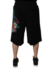 Dolce & Gabbana Black Cotton Logo Floral Print Bermuda Shorts -   -  Dolce & Gabbana.