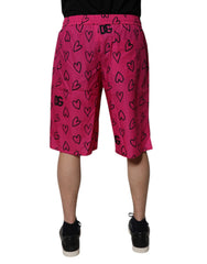 Dolce & Gabbana Pink Cotton Heart Print Bermuda Shorts -   -  Dolce & Gabbana.