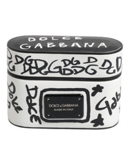Dolce & Gabbana Black White Leather Scribble Embossed Logo Airpods Case -   -  Dolce & Gabbana.