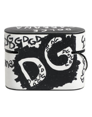 Dolce & Gabbana Black White Leather Scribble Embossed Logo Airpods Case -   -  Dolce & Gabbana.