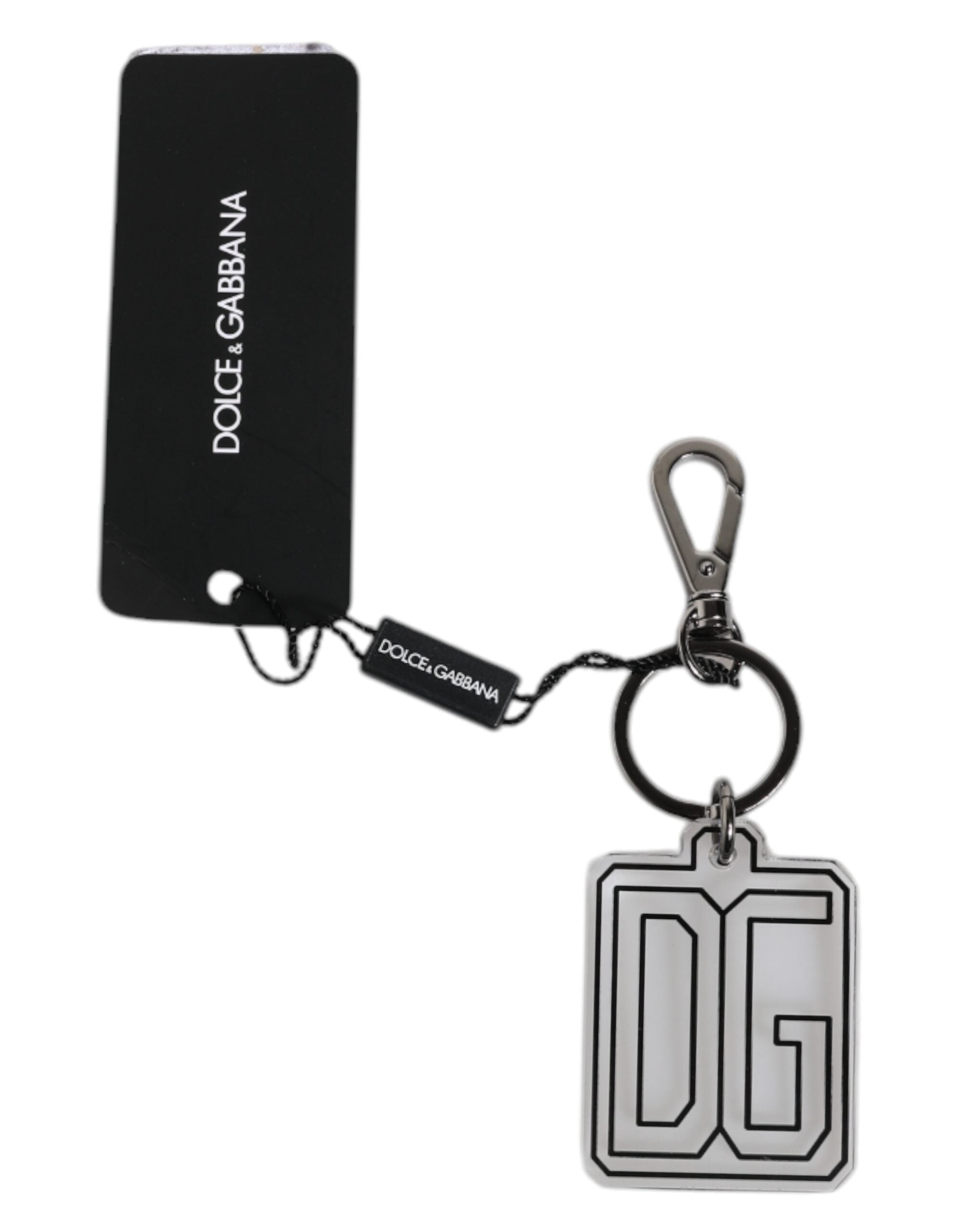 Dolce & Gabbana Gray Black DG Rubber Logo Silver Men's Keychain Keyring - - Dolce & Gabbana.