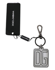 Dolce & Gabbana Gray Black DG Rubber Logo Silver Men's Keychain Keyring - - Dolce & Gabbana.