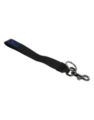 Dolce & Gabbana Black Logo Nylon Silver Brass Men Holder Keychain Keyring -   -  Dolce & Gabbana.
