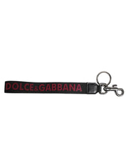 Dolce & Gabbana Black Logo Nylon Silver Brass Men Holder Keychain Keyring -   -  Dolce & Gabbana.