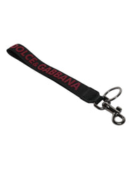 Dolce & Gabbana Black Logo Nylon Silver Brass Men Holder Keychain Keyring -   -  Dolce & Gabbana.