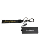 Dolce & Gabbana Black Logo Nylon Silver Brass Men Holder Keychain Keyring -   -  Dolce & Gabbana.