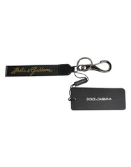 Dolce & Gabbana Black Logo Nylon Silver Brass Men Holder Keychain Keyring -   -  Dolce & Gabbana.