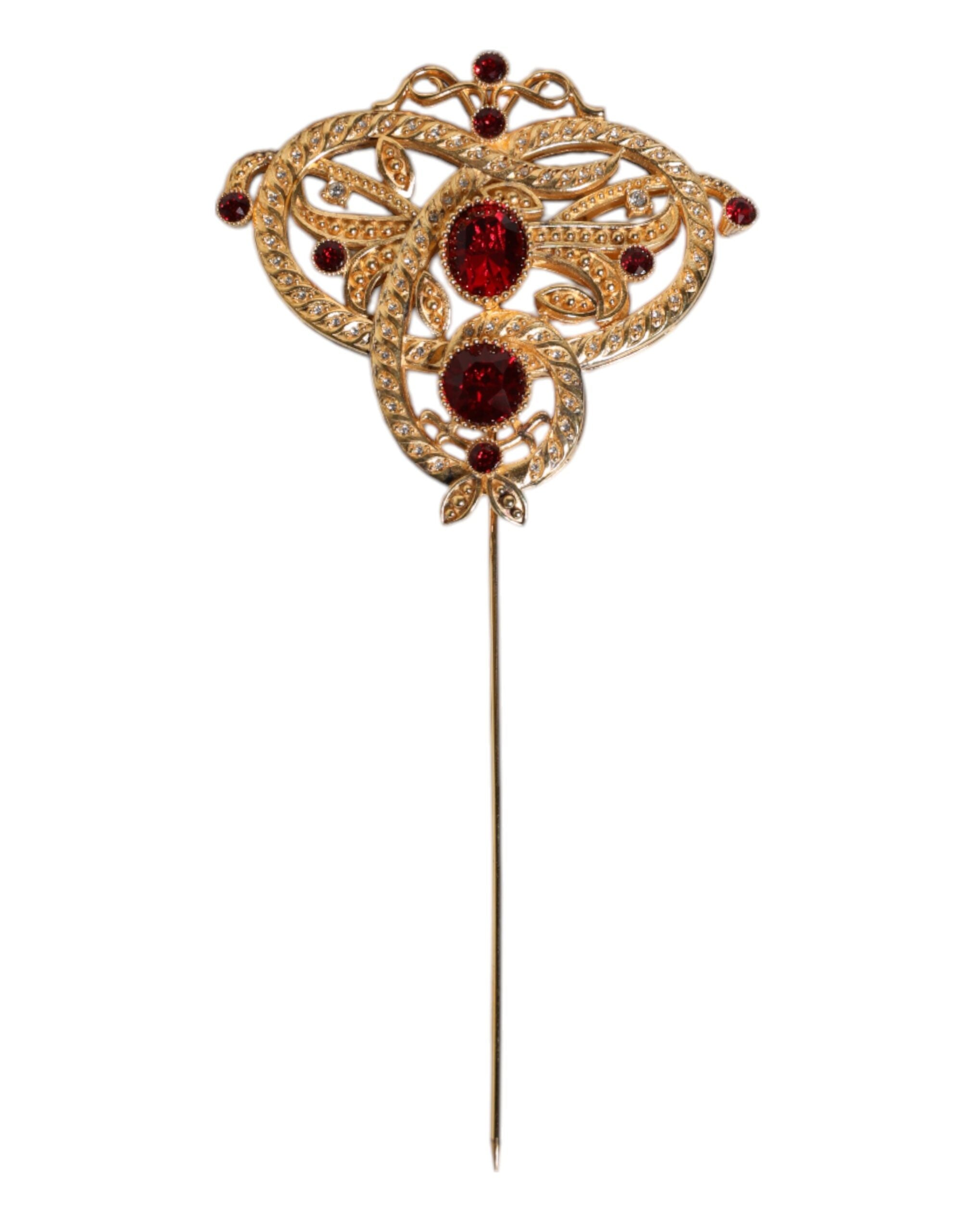 Dolce & Gabbana Gold Tone Red Crystal Embellish 925 Sterling Silver Pin -   -  Dolce & Gabbana.