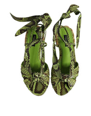 Dolce & Gabbana Green Animal Print Ankle Wrap Sandals Shoes -   -  Dolce & Gabbana.