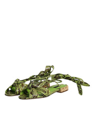 Dolce & Gabbana Green Animal Print Ankle Wrap Sandals Shoes -   -  Dolce & Gabbana.