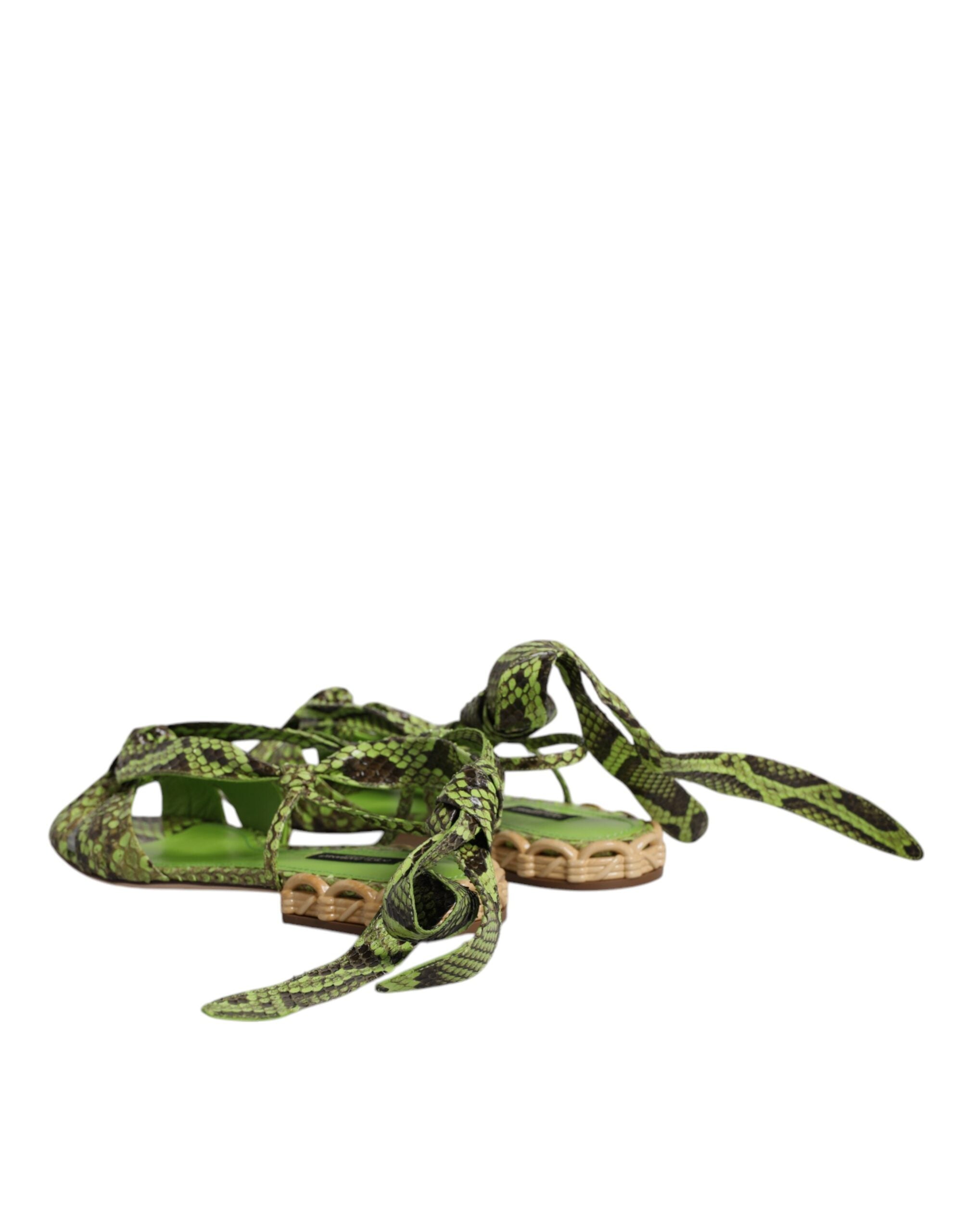 Dolce & Gabbana Green Animal Print Ankle Wrap Sandals Shoes -   -  Dolce & Gabbana. Dolce & Gabbana Green Animal Print Ankle Wrap Sandals Shoes -   -  Dolce & Gabbana.