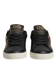 Dolce & Gabbana Black Leather Gold Red Heart Sneakers Shoes -   -  Dolce & Gabbana.