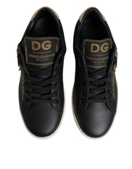 Dolce & Gabbana Black Leather Gold Red Heart Sneakers Shoes -   -  Dolce & Gabbana.