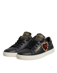 Dolce & Gabbana Black Leather Gold Red Heart Sneakers Shoes -   -  Dolce & Gabbana.