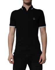 Dolce & Gabbana Black Cotton Crown Collared Polo T-shirt -   -  Dolce & Gabbana.