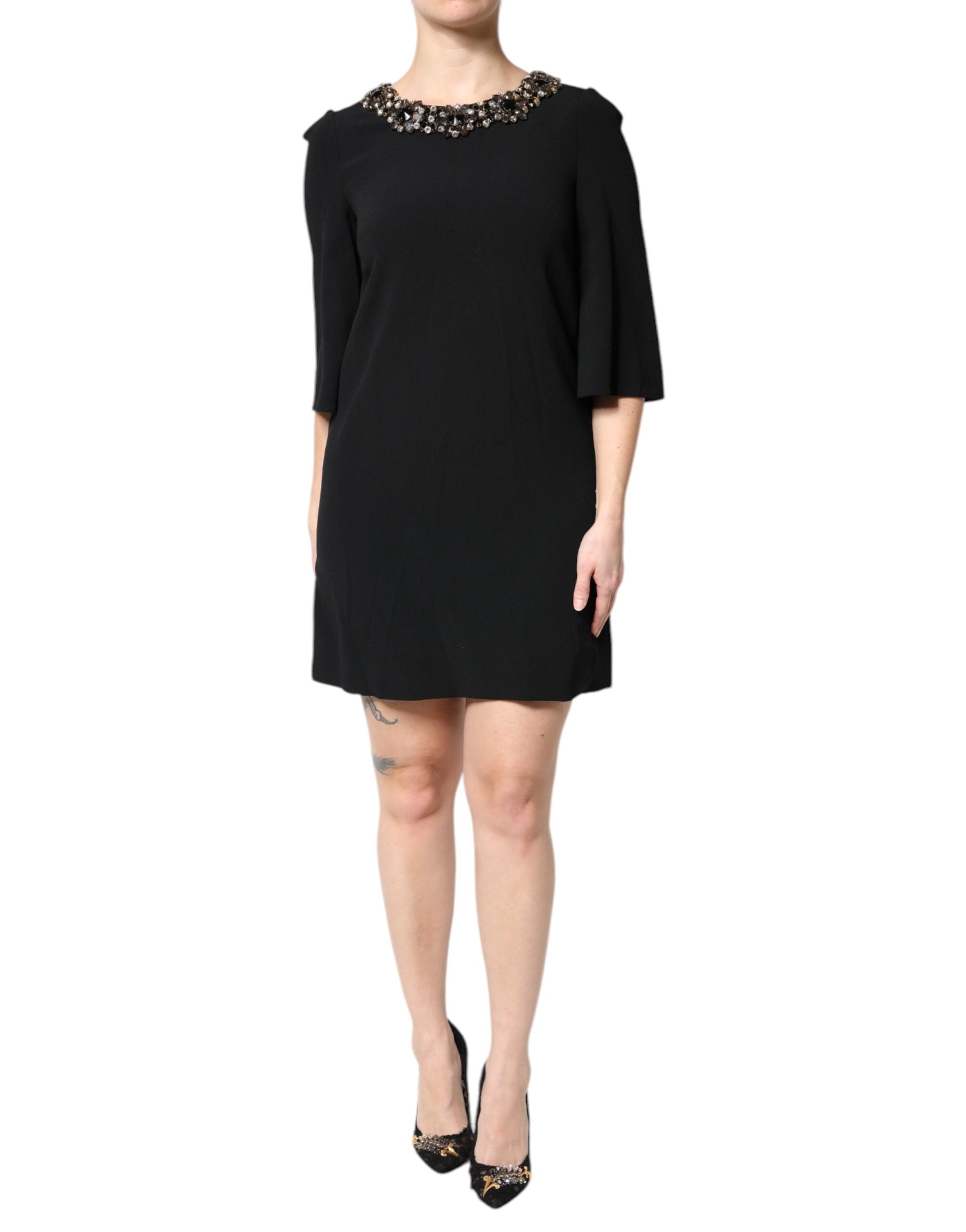 Dolce & Gabbana Black Crystal Embellished Round Neck Mini Dress -   -  Dolce & Gabbana.