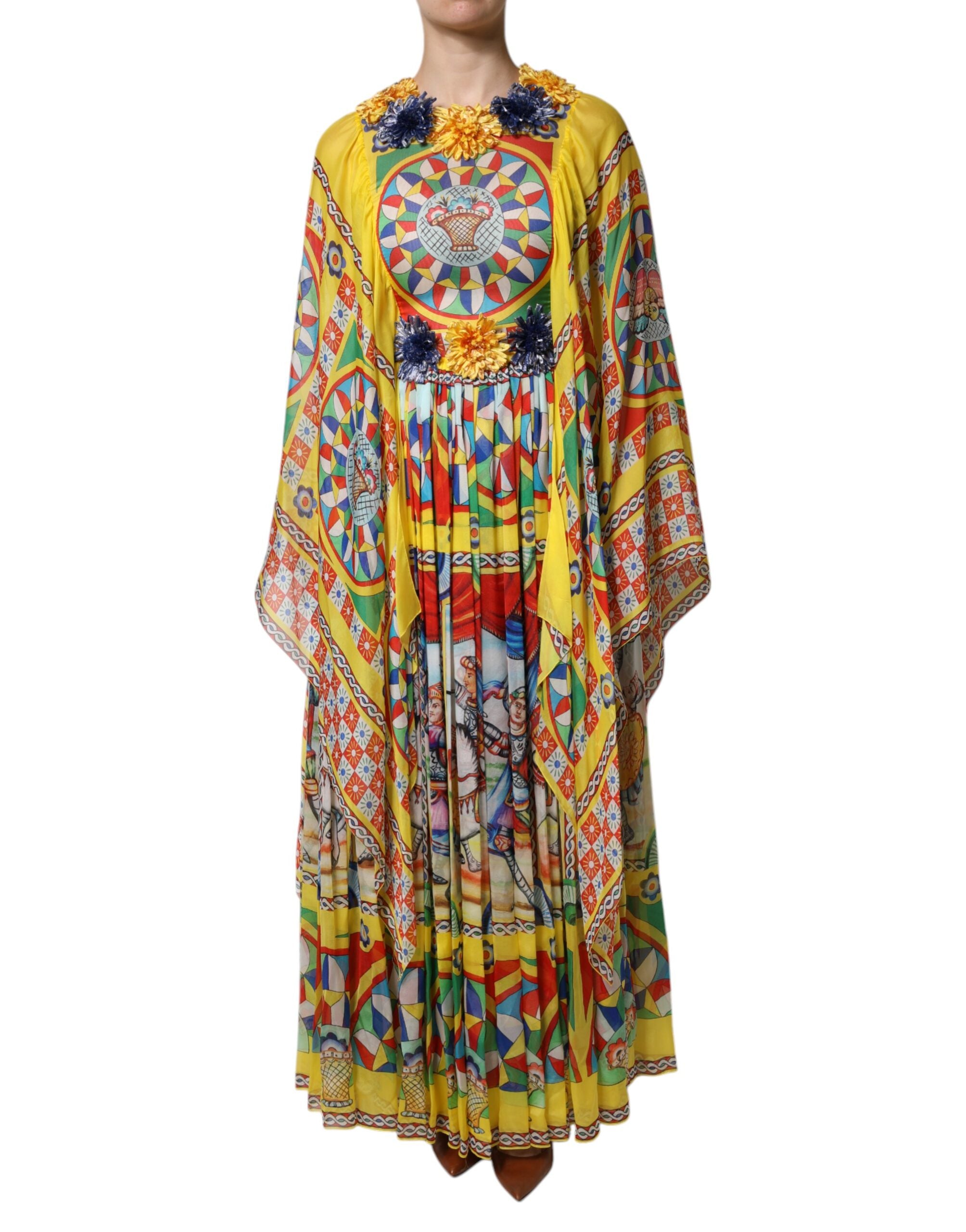 Dolce & Gabbana Multicolour Carretto Print Kaftan Twill Dress -   -  Dolce & Gabbana.
