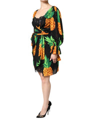 Dolce & Gabbana Black Silk Pineapple Draped Print Wrap Dress -   -  Dolce & Gabbana.