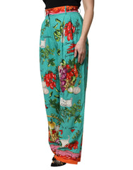 Dolce & Gabbana Green Silk Printed Straight Pants -   -  Dolce & Gabbana.