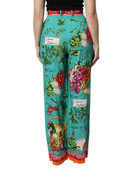 Dolce & Gabbana Green Silk Printed Straight Pants -   -  Dolce & Gabbana.