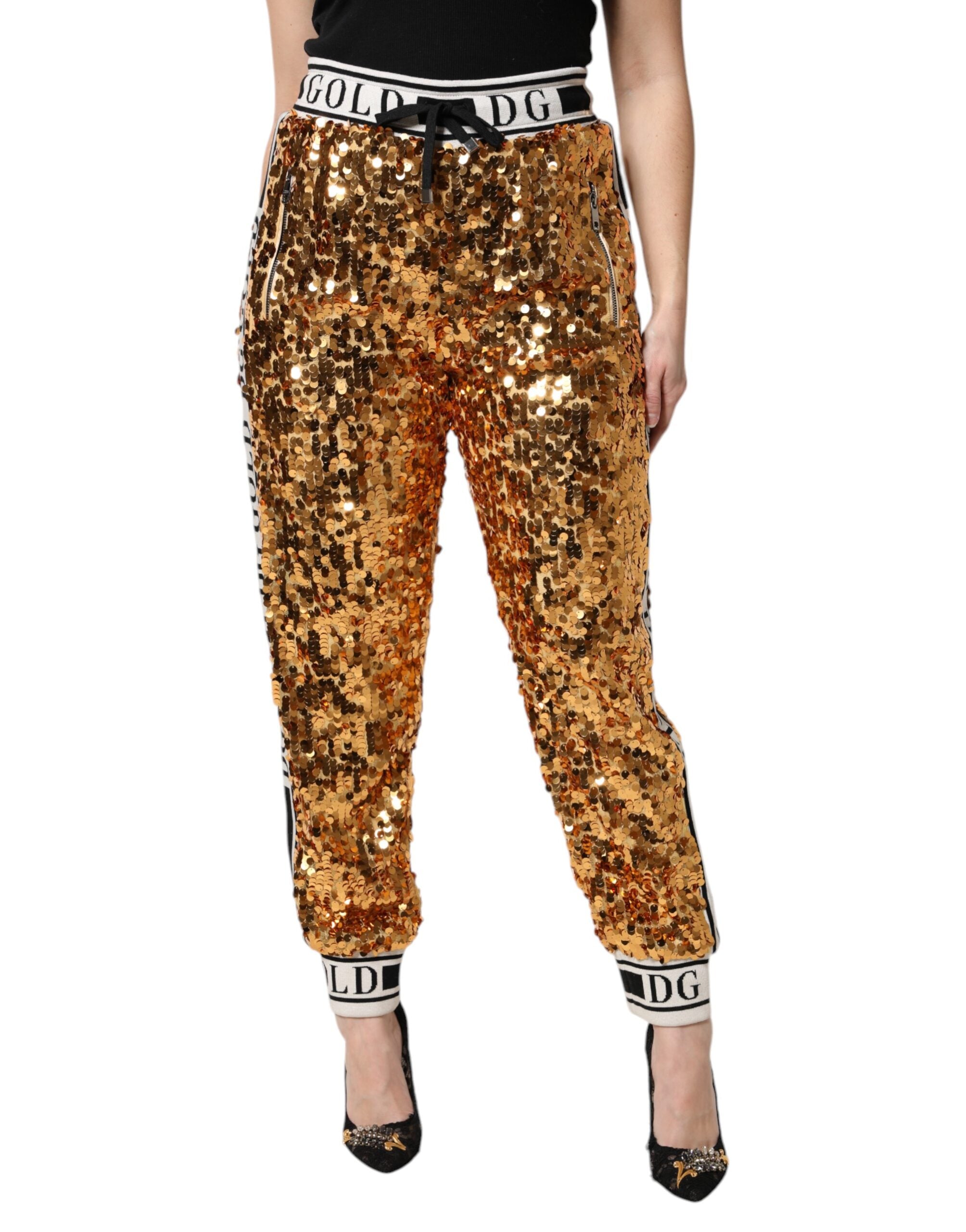 Dolce & Gabbana Metallic Gold DG Logo Sequined Jogger Pants -   -  Dolce & Gabbana.