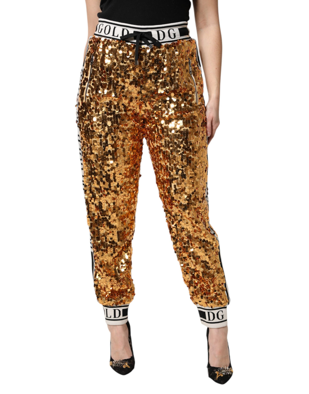 Dolce & Gabbana Metallic Gold DG Logo Sequined Jogger Pants -   -  Dolce & Gabbana.
