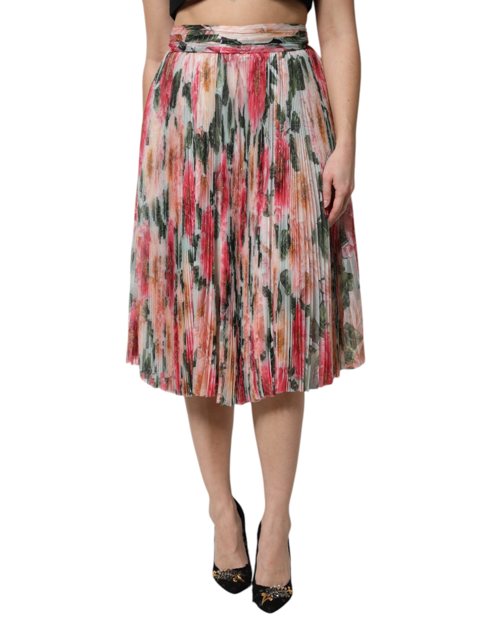 Dolce & Gabbana Multicolor Silk Floral High Waist Midi Skirt -   -  Dolce & Gabbana.