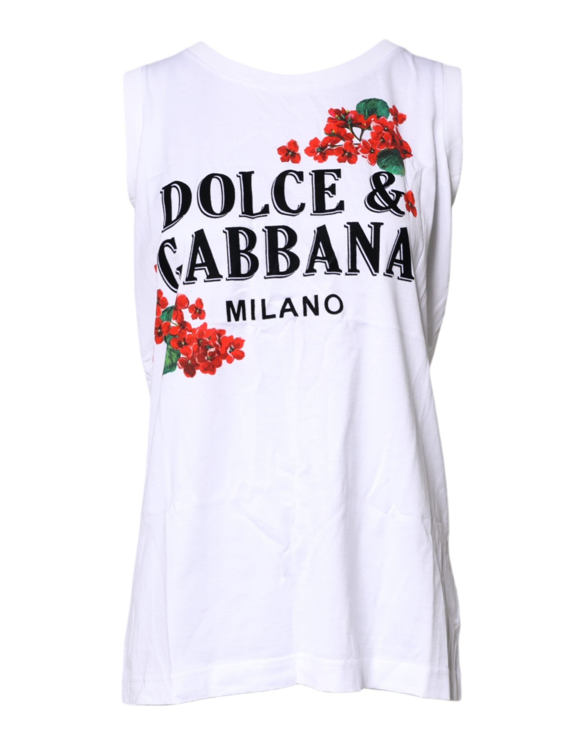 Dolce & Gabbana White Floral Printed Cotton Sleeveless T-shirt -   -  Dolce & Gabbana.