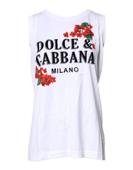 Dolce & Gabbana White Floral Printed Cotton Sleeveless T-shirt -   -  Dolce & Gabbana.