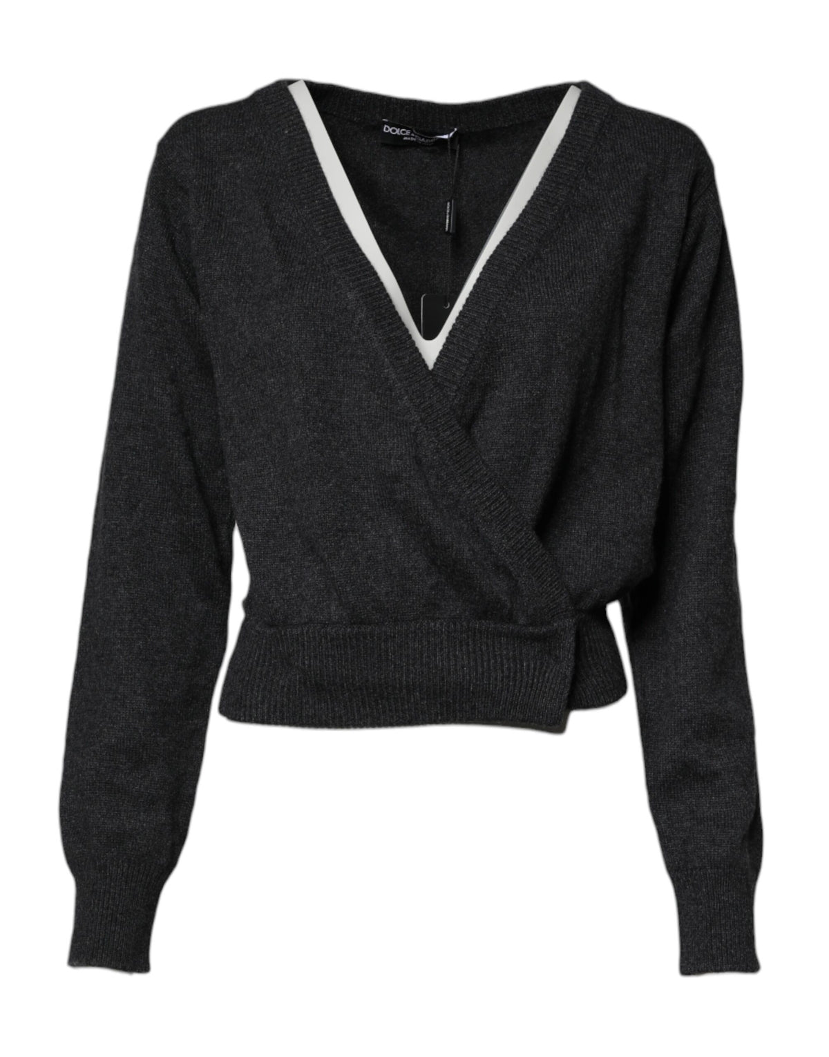 Dolce & Gabbana Grey Cashmere Deep V-neck Pullover Sweater -   -  Dolce & Gabbana.