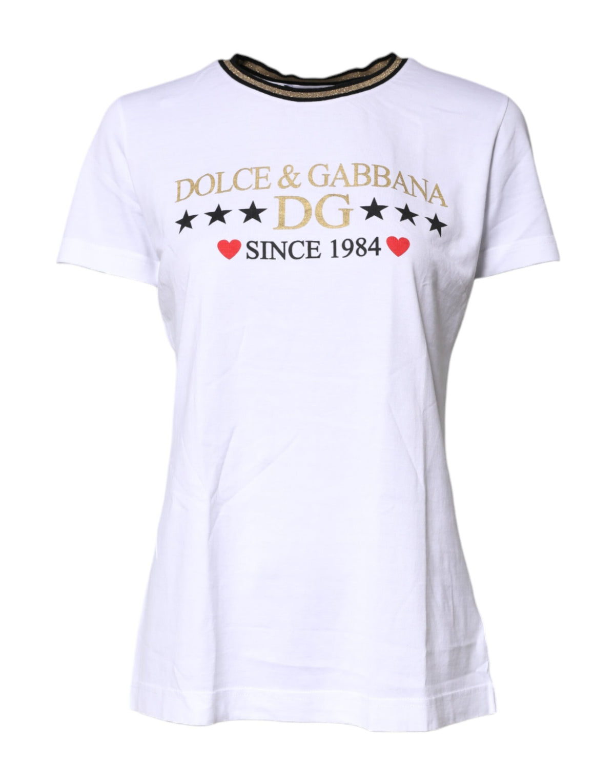 Dolce & Gabbana White Printed Round Neck Top Cotton T-shirt -   -  Dolce & Gabbana.