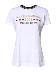 Dolce & Gabbana White Printed Round Neck Top Cotton T-shirt -   -  Dolce & Gabbana.