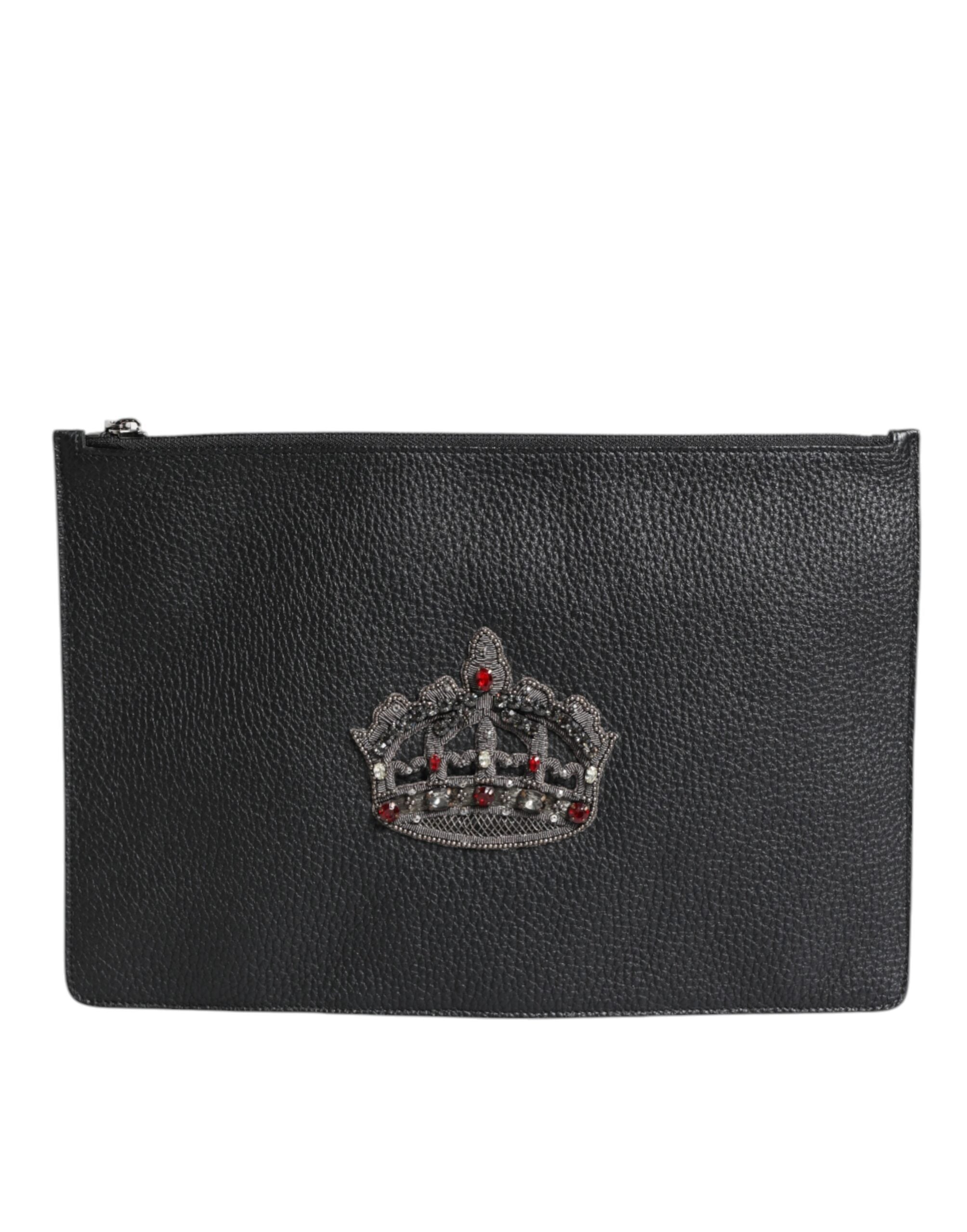 Dolce & Gabbana Black Calfskin Crown Embellished Clutch Pouch Bag -   -  Dolce & Gabbana. Dolce & Gabbana Black Calfskin Crown Embellished Clutch Pouch Bag -   -  Dolce & Gabbana.