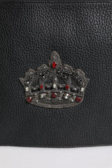 Dolce & Gabbana Black Calfskin Crown Embellished Clutch Pouch Bag -   -  Dolce & Gabbana.