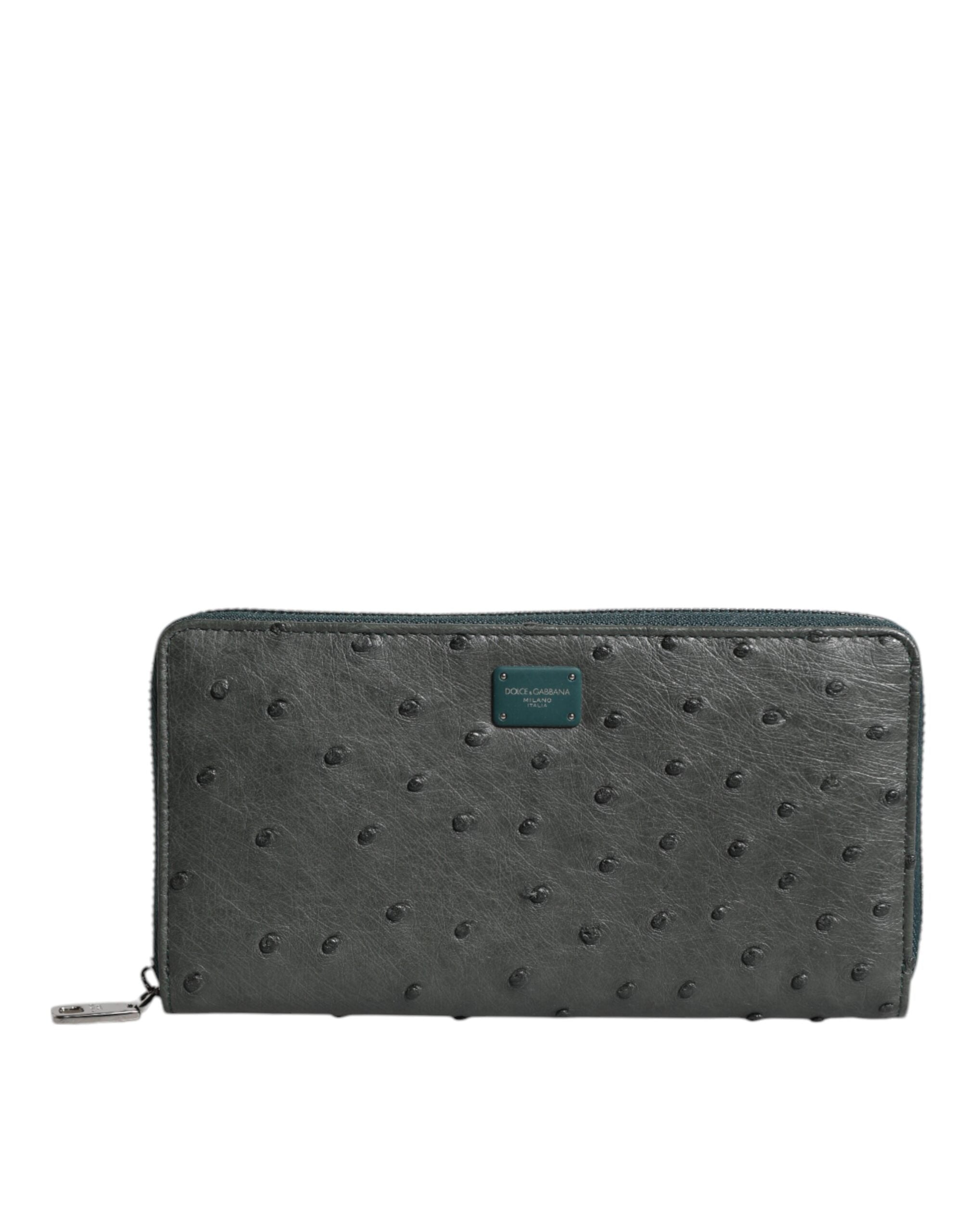 Dolce & Gabbana Green Ostrich Logo Plaque Zip Around Continental Wallet -   -  Dolce & Gabbana.