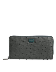 Dolce & Gabbana Green Ostrich Logo Plaque Zip Around Continental Wallet -   -  Dolce & Gabbana.