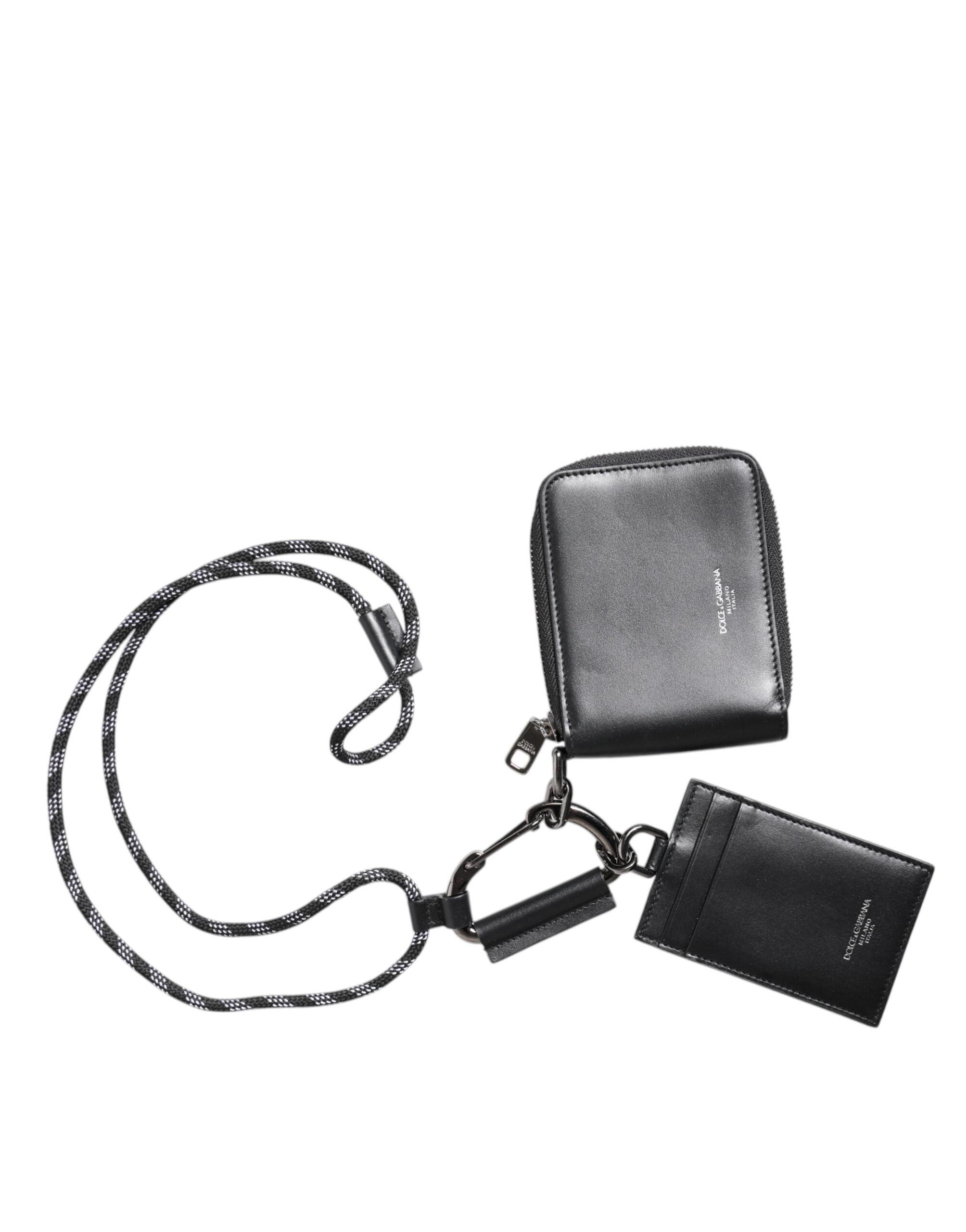 Dolce & Gabbana Black Leather Lanyard Zip Around Card Holder Wallet -   -  Dolce & Gabbana.