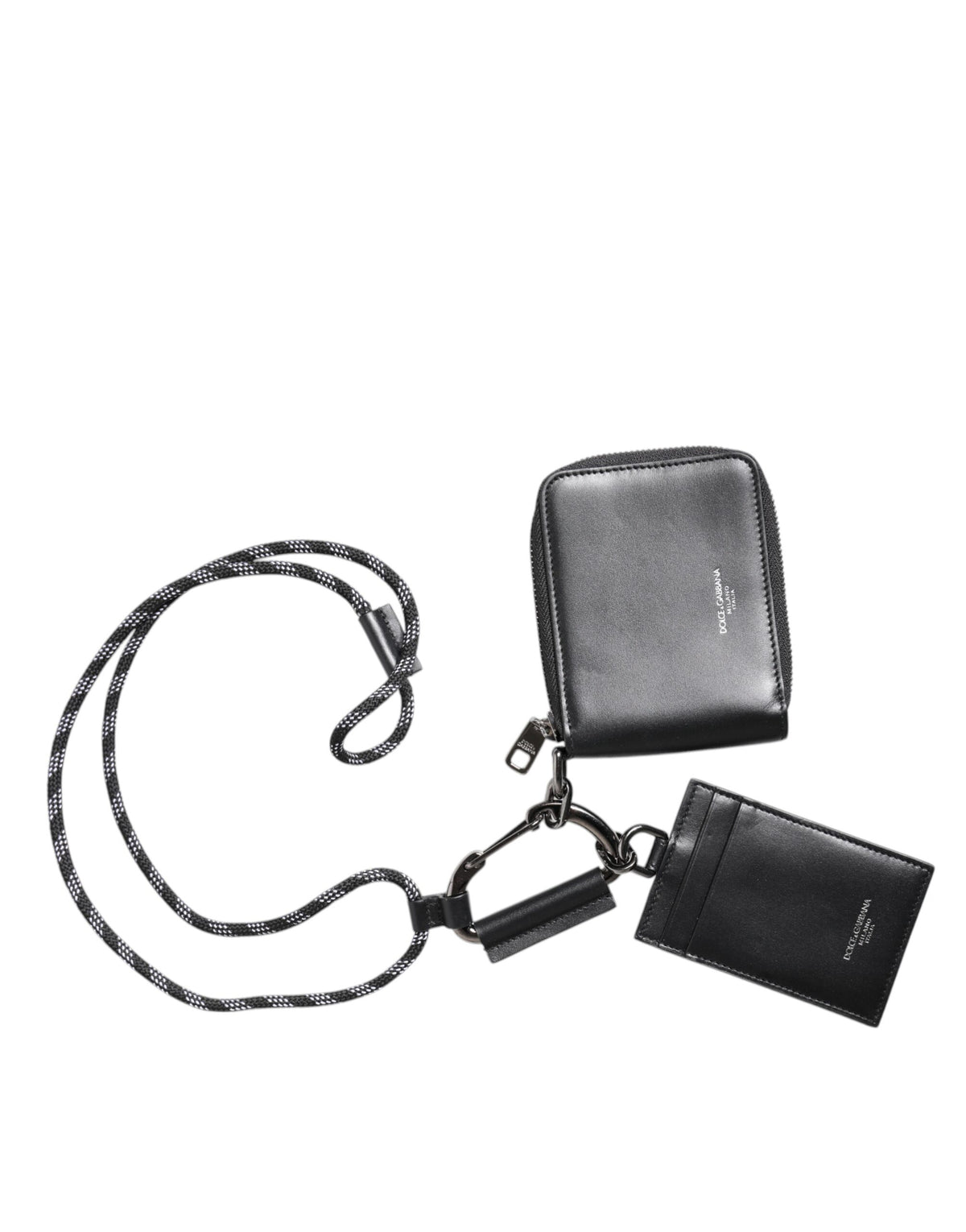 Dolce & Gabbana Black Leather Lanyard Zip Around Card Holder Wallet -   -  Dolce & Gabbana.