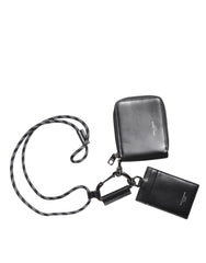Dolce & Gabbana Black Leather Lanyard Zip Around Card Holder Wallet -   -  Dolce & Gabbana.